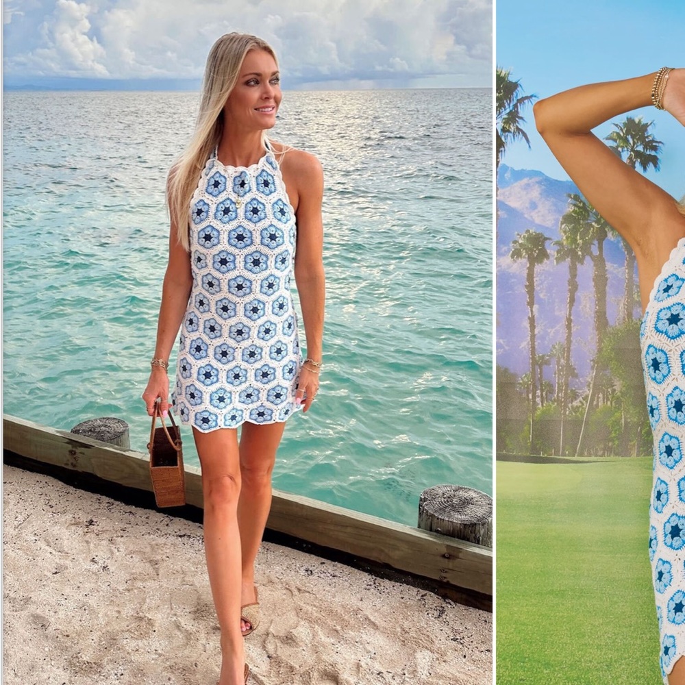 Happy Halter Mini Dress multi blue crochet - XL show me your mummy